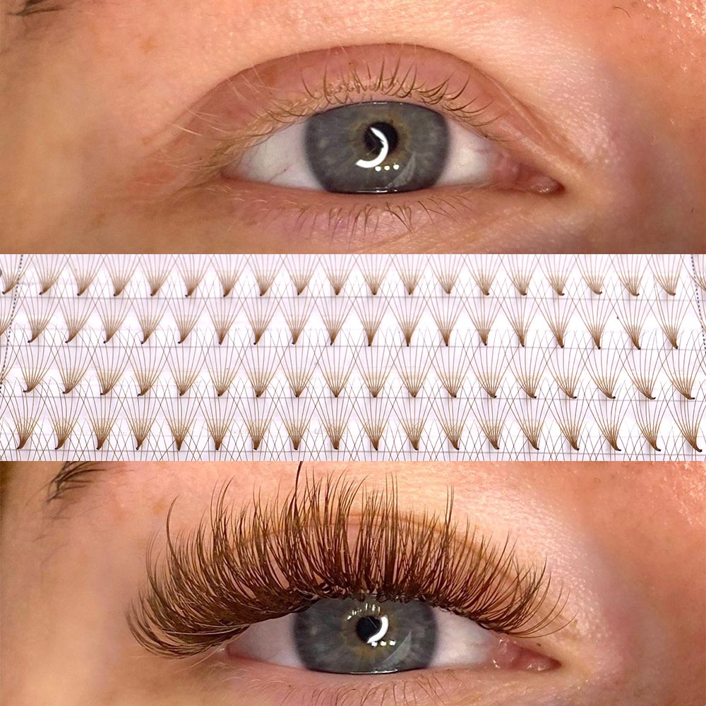 320本入り カラーポイントベース ブラウンプレメイドファン - Eyelash Extension Russian のレビューと価格