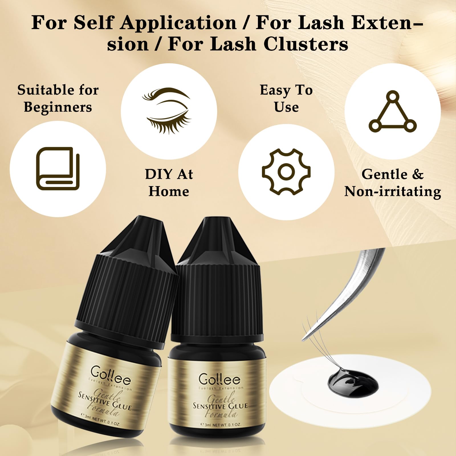 Gollee まつげ接着剤 クラスターまつげエクステンション - Eyelash Extension Glue For Sensitive Eyes のレビューと価格
