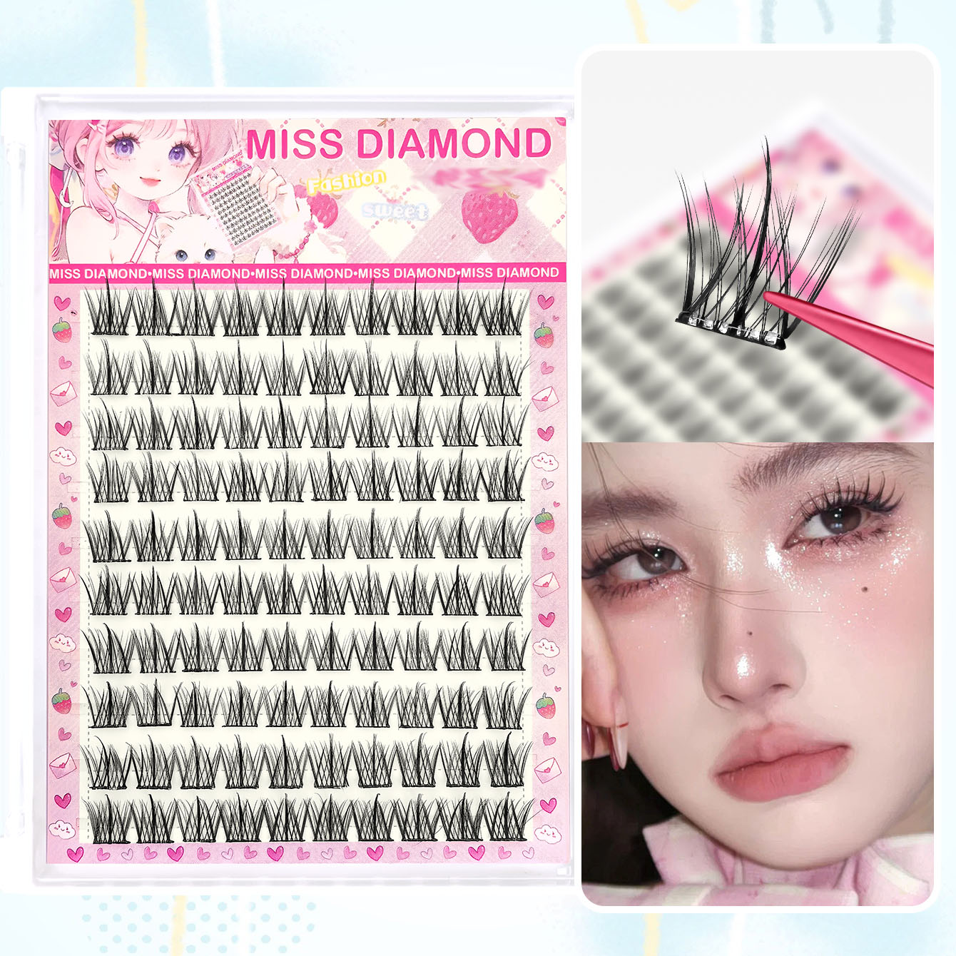 10列の大容量グルーフリーつけまつげ、シングルクラスター、1 - Eyelash Extension Single Lash のレビューと価格