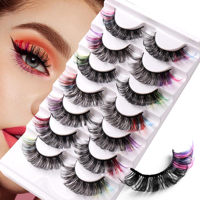 7ペア カラフルつけまつげ 3Dミンクカラー DDカール ふ - Eyelash Extension Russian のレビューと価格