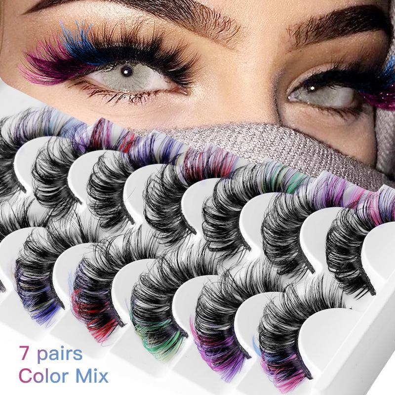 7ペア カラフルつけまつげ 3Dミンクカラー DDカール ふ - Eyelash Extension Russian のレビューと価格